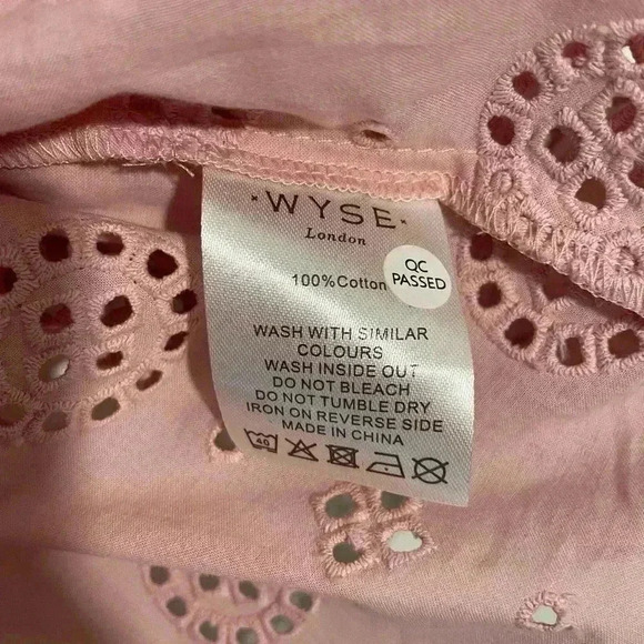 WYSE London Pink Open Embroidery Long Sleeve Blouse Shirt Top Sz 2 - Picture 5 of 8